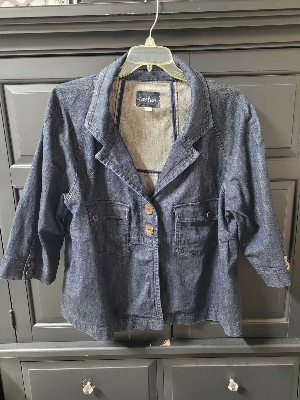 Caslon Dark Blue Denim Jacket - Women's Casual Blazer With 3/4 Sleeve